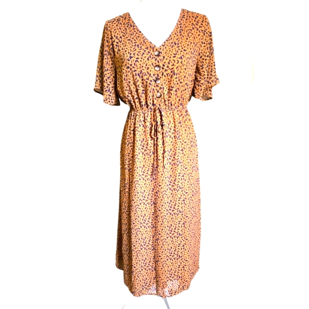 Polagram Brown Black Flutter Sleeve Sundress